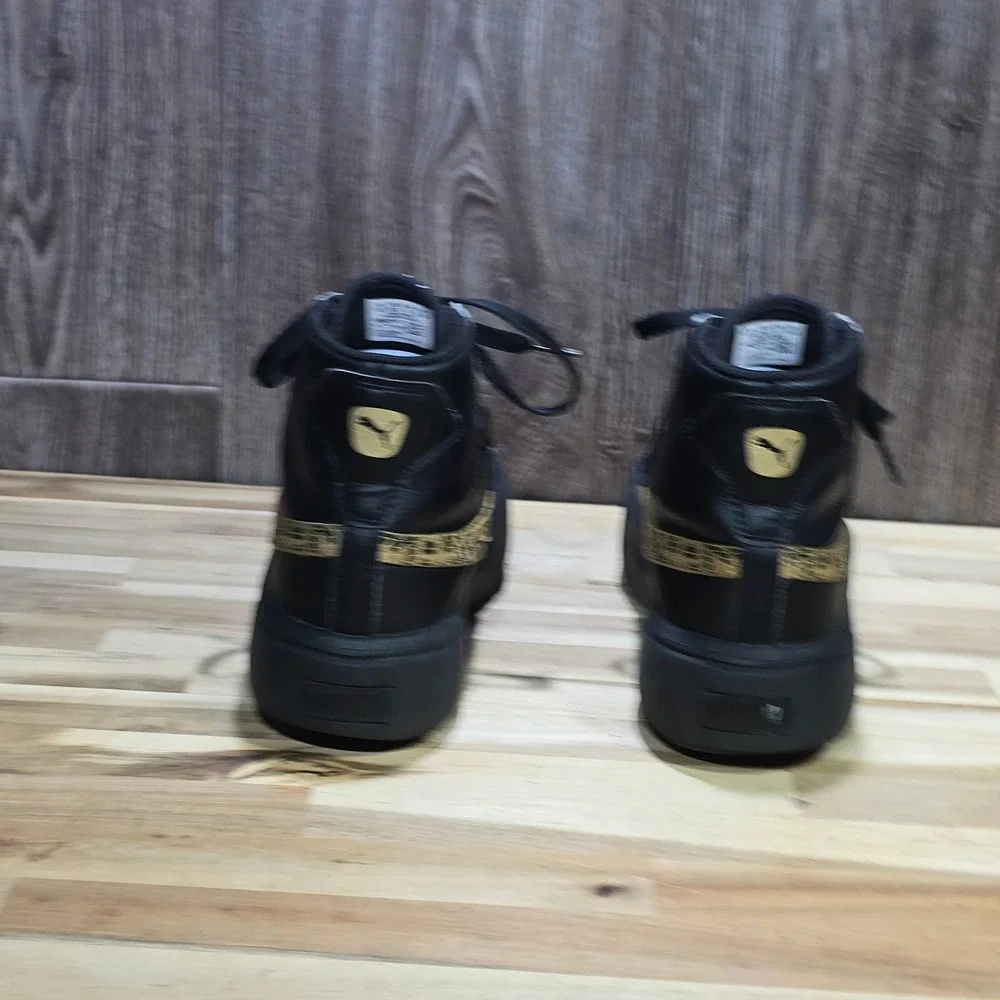 Puma Women's Carina Street Mid Leopard Sneakers Size 8‎ Black Gold